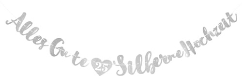 Silberhochzeit Deko, Hängende Dekoration aus Glitzerpapier, Banner zur Silber Jubiläumsdekoration, Geeignet für Die Silberhochzeit, die Party zum 25. Hochzeitstag usw.