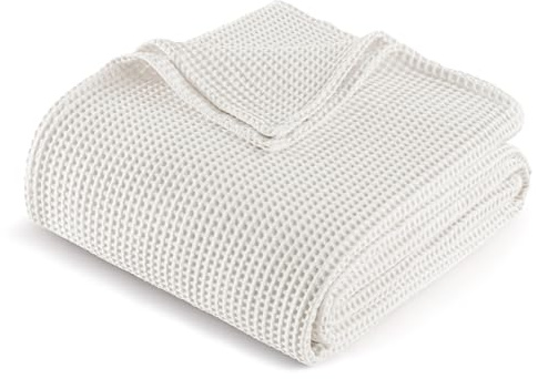 Exclusivo Mezcla 100% Baumwolle Decke Waffeldecke als Bettüberwurf, Weiches Leichtes und Atmungsaktives Baumwolldecke Tagesdecke für Sofa und Bett, Alle Jahreszeiten, 150x200 cm, Weiß