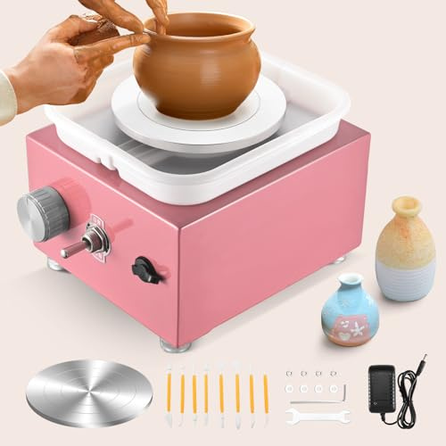 Aomdom Tornio per Ceramica, Tornio per Argilla 2000RPM 30W velocità Regolabile con Piastre da 10/6,5 cm, Strumenti di Modellatura e Vasca Rimovibile, Tornio Ceramica per Bambini e Adulti