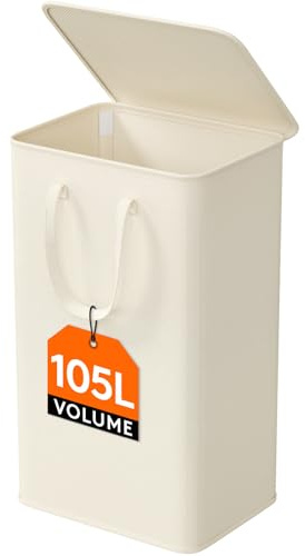 Lifewit 105L Laundry Basket with Lid, Foldable, Handles, White | Washing Basket, Laundry Bin and Hamper for Dirty Clothes Storage and Bedroom Accessories