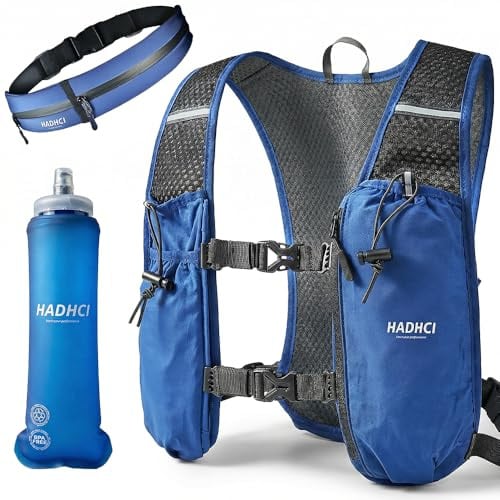 HADHCI Gilet Hydratation Running Homme et Femme Confortable et Ajustable, Respirant, Porte-Bouteille d’Eau avec Gourde Souple 500ml et Ceinture Ajustable pour Marathon, Trail et Randonnée
