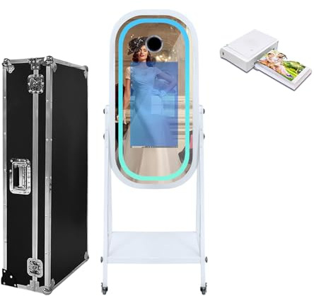 Spiegel-Fotokabine mit Mini-PC, 54,6 cm (21,5 Zoll), Touchscreen, Selfie, DSLR, Magische Photobooth-Maschine mit Software, RGB-Licht und Flugkoffer für Veranstaltungen, Verleih, Hochzeit, Party