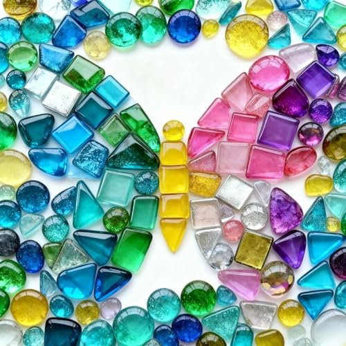 200g Muggelsteine Bunt Kinder Mosaiksteine Basteln Bastelmix Unregelmäßig | Gemischte Glasmosaik Glas Mosaik Steine für DIY Handwerk Heim Deko Fotorahmen Blumentöpfe Spiegel Kunsthandwerk