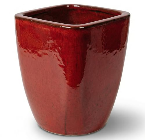 Provencelia VAUBAN Pot de Fleur en Terre Cuite émaillée Ø 34 x H 43 cm Rouge Tropical, résistant au Gel, Fait Main, jardinière extérieur intérieur, Jardin terrasse Balcon