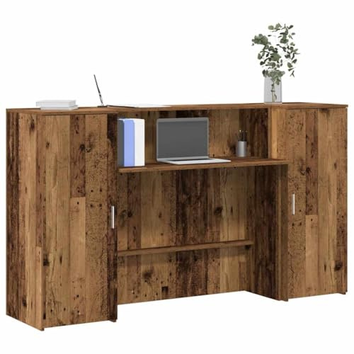 Banco di reception effetto legno vecchio, 180 x 50 x 103,5 cm, resistente scrivania per ufficio domestico, versatile computer desk, resistente bancone casse