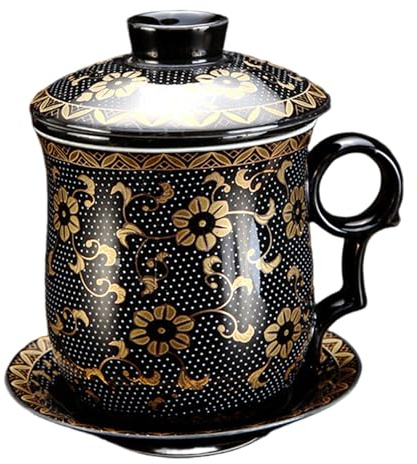 Tea Talent Porcelain Tea Cup with Infuser Lid and Saucer Sets, Chinese Jingdezhen Ceramics Coffee Mug Teacup Loose Leaf Brewing System for Home Office