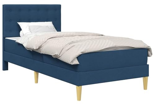 vidaXL Bettgestell mit Matratze mit Kopfteil Blau 90 x 200 cm Stoff, Moderner rechteckiger Bettrahmen, langlebige Schlafzimmermöbel, platzsparende Schlaflösung, komfortable Matratzenbasis für Zuhause