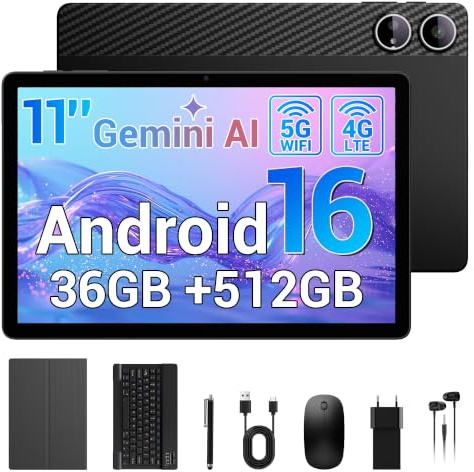 LORDWIT Android 16 Tablet 11 Zoll, 36GB RAM 512GB ROM/1TB TF, Dual SIM 4G LTE Tablet mit Tastatur, 90Hz HD IPS Display, Octa Core, Widevine L1,WLAN, GPS, Tablets mit Hülle/Kopfhörer/Touch-Stift/Maus