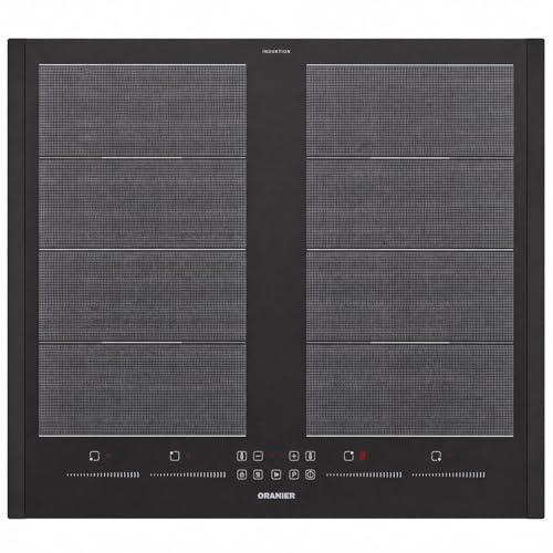 Oranier Induktionskochfeld 60 cm Glaskeramik Matt mit 2 schwarzen Seitenleisten - Flächeninduktion autark - 4-fache Slider-Bedienung, Pausenfunktion, Booster und Brückenfunktion rechts & links