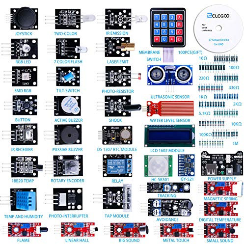 ELEGOO Upgraded 37 in 1 Sensor Modules Kit with Tutorial Compatible with Arduino UNO R3 MEGA Nano Raspberry pi 4(Excludes Microcontroller Board)