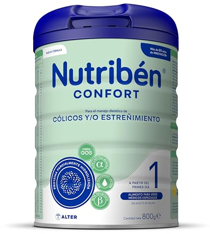 Nutribén Confort - Leche en Polvo Bebé AntiCólicos y AntiEstreñimiento desde el Primer Día | Alimento Completo | sin Aceite de Palma | 1 Bote de 800g