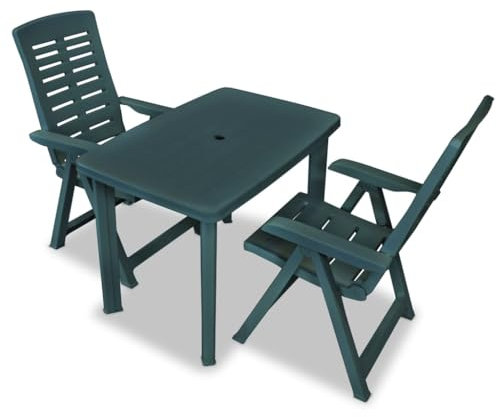 vidaXL Bistroset 3-TLG. Balkonset Balkonmöbel Gartenmöbel Gartengarnitur Gartenset Sitzgruppe Tisch 2 Stühle Klappstuhl Kunststoff Grün