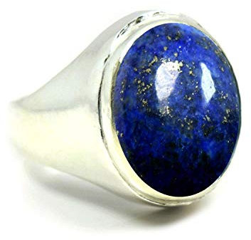 Jewelryonclick Natürliche Edelsteine, Chakra-Heilung, Silber, 5 Karat-Ringe für Herren, Größe 47,5 bis 68,5 mm, Edelstein, Lapislazuli