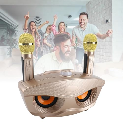 Drahtloser Bluetooth-Lautsprecher, eulenförmiges Zuhause Drahtloser Bluetooth-Karaoke mit TF-Karte, USB- und AUX-Buchse, für Treffen mit Familienmitgliedern, Freunden und Kollegen(Gold)