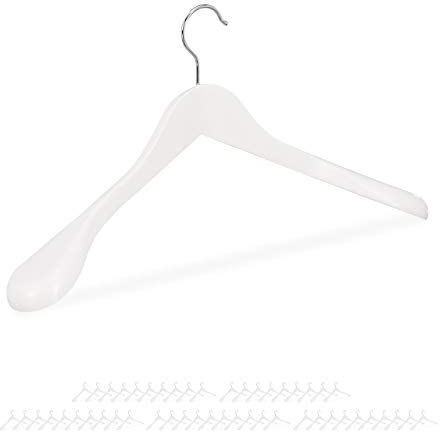 Relaxdays 50 x Anzug Kleiderbügel im Set, breite Schulter, 360° drehbarer Haken, Kostüm, Jacken, Holzkleiderbügel, weiß
