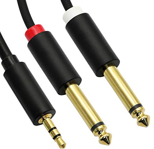 Cable de audio de 3,5 mm a doble 6,35 mm, TRS estéreo macho a doble adaptador de cable divisor en Y mono macho TS de 0,63 cm, para sistema estéreo del hogar,amplificador, mezclador, MP3, etc. (1,5m)