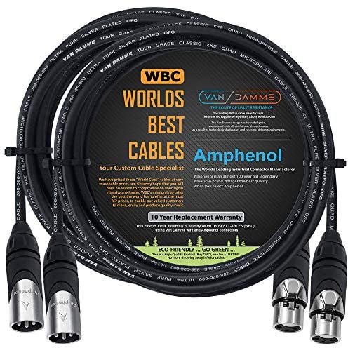 WORLDS BEST CABLES 2 Units - 5 Meter - Van Damme Tour Grade Classic XKE Starquad - Premium Silver-Plated OFC Balanced Male To Female Microphone Cable with Amphenol AX3M & AX3F Silver XLR Connectors