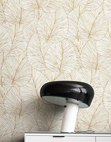 NEWROOM Tapete Weiß Vliestapete Dschungel - Dschungeltapete Floral Gold Blätter Mustertapete Tropisch Natur Botanisch inkl. Tapezier-Ratgeber