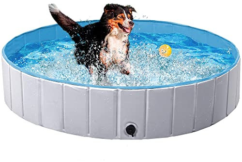 Yaheetech Piscina per Cani Vasca da Bagno Pieghevole Antiscivolo per Animali Domestici in PVC da Esterno Interno Grigio 140 x 30 cm