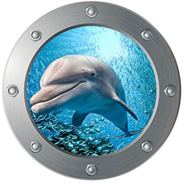VICASKY Fliesensticker U Boot Fenster Wandaufkleber Selbstklebend Unterwasser Welt Fliesenaufkleber Fliesenbilder Deko Wandbilder Schlafzimmer Bade WC Bullauge Deko (Delfin)