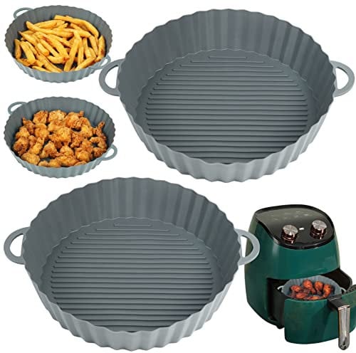 YQL 2PCS Silicone Air Fryer Liners Round for Ninja Foodi 15/14/11/9/7 in 1 Multi-Cooker 4.3L-7.5L, 8 inch Air Fryer Accessories Reusable for Ninja AF160UK/Tower T17021/Instant Vortex/COSORI Airfryer
