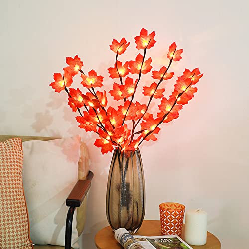 Fantasee Maple Leaf Twig Lights, 30 Inch 20 LED Artificial Branch Lights Battery Powered Flexible Branch Decor Lights for Home Shop Windows Vase Table Room Wedding Christmas (2 Packs, Maple Leaf)
