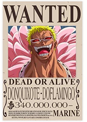FUKITT Doflamingo Wanted Poster auf Leinwand, Motiv: Donquijote (2), Wandkunst, Dekordruck, Gemälde für Wohnzimmer, Schlafzimmer, Dekoration, ungerahmt, 30 x 45 cm