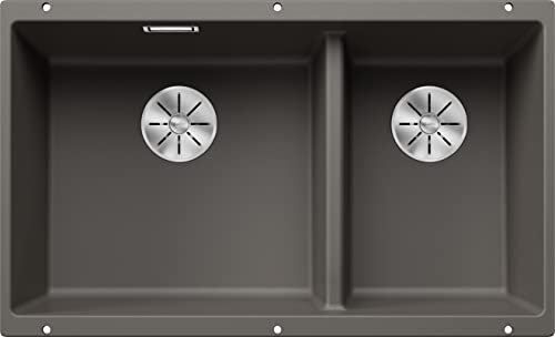 BLANCO SUBLINE 430/270-U Fregadero de granito de color gris silcán, tipo de montaje: bajo encimera, lavabo principal a la izquierda, para armarios inferiores de 80 cm de ancho, un recorte y solo