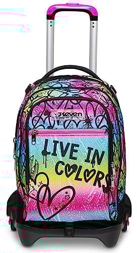 Seven Trolley Rucksack mit Trolleyfunktion, 3 in 1, Schulranzen mit Rollen, Abnehmbarer Rucksack, ab 1. Klasse, für Schule, Gymnasium, Reisen&Freizeit, Mädchen&Jungen, rosa