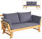 COSTWAY Divano Letto 2 Posti da Esterno in Legno di Acacia con Braccioli Regolabili, Sdraio da Giardino con Cuscini, Chaise longue Pieghevole per Giardino, Piscina, Cortile