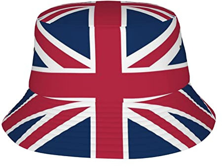 XVBCDFG England Klassischer Flaggen-Druck, Fischerhut, Reise-Eimer, Strand-Sonnenhut, Unisex, Fischerhüte, Sonnenhut, Schwarz, Siehe Abbildung, One size