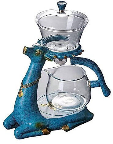 BURLOE Ensemble De Théière avec Magnétique, Verre Borosilicate Théière Fond Interface De Sortie pour Thé en Vrac Thé en Fleur Thé en Verre Ensemble De Thé pour La Maison Décoration De Cuisine,Bleu