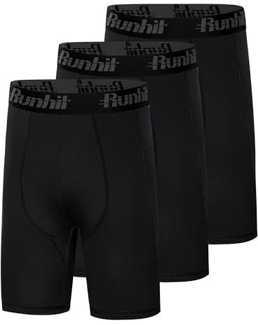 Runhit 3 Pack Youth Boys' Compression Shorts,Boys Performance Athletic Base Layers Underwear Sports Shorts Black+Black+Black L