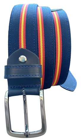 MIBANDERA Cinturón Hombre de Cuero con Bandera de España - Hecho en España, Varios Modelos (105 cm, Azul Bandera España Estrecha)