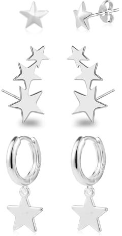 ALEXCRAFT Stern Ohrringe Silber 925 Ohrstecker Set Klein Damen Geschenk für Frauen Freundin Mama Mädchen 3 Paar