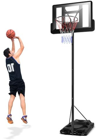 GYMAX Panier de Basket Extérieur pour Enfants & Adultes sur Pied, Réglable en Hauteur de 1,8 à 3,05M, Mobile avec 2 roulettes, Base Remplissable, Panneau Arrière en PVC