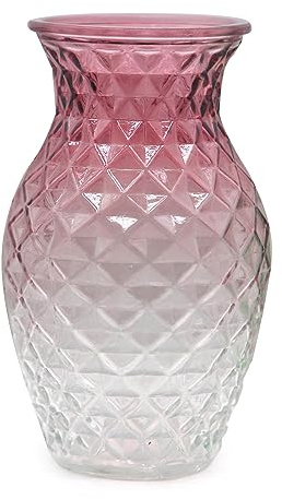 OFFIDIX Glass Waisted Flower Vase - Modern Style, Lattice Design, Clear Pink