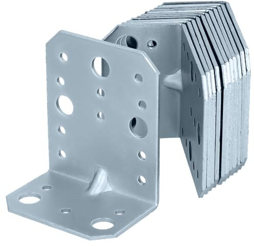 HELPMATE Lot de 12 connecteurs d'angle avec nervure 50 x 90 x 75 mm, galvanisé, passivé bleu, connecteur en bois, argenté