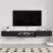 Pmnianhua Bois Massif Meuble TV Suspendu, Etagere TV Murale, Meuble TV Suspendu avec 2 Tiroirs et 1 Portes en Verre, Murale Flottante TV Meuble Etagere TV Support, Meuble TV Flottant (160cm/Noir)