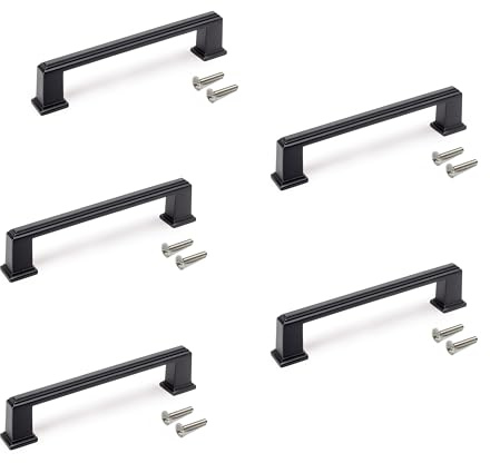 Emuca - Lot von 5 Möbelgriffe, L147.5mm, 128mm Achsenabstand, Zamak, Schwarz lackiert