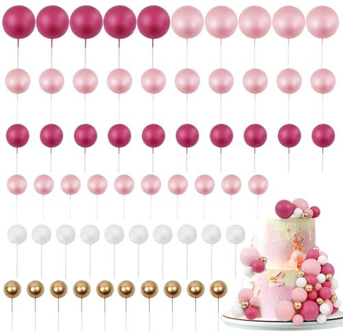 LARDUX 60 PCS Tortendeko Kugel - Boho Backen Kuchen Dekorationen DIY Mini Ballon Cupcake Einsatz für Einhorn Macaron Geburtstag Party Baby Dusche Weihnachten - Rose Pink