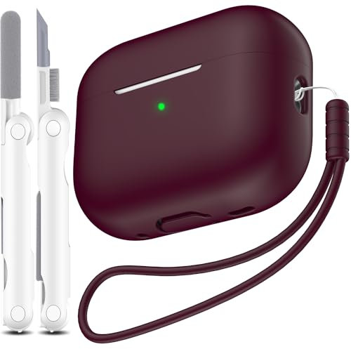 MHYALUDO Kompatibel mit AirPods Pro 2 Generation Hülle, Anti-Fall Weiches Silikon Stoßdämpfung Kompatibel mit AirPods Pro Case Skin Touch mit Schlüsselanhänger und Reinigungsset, Weinrot