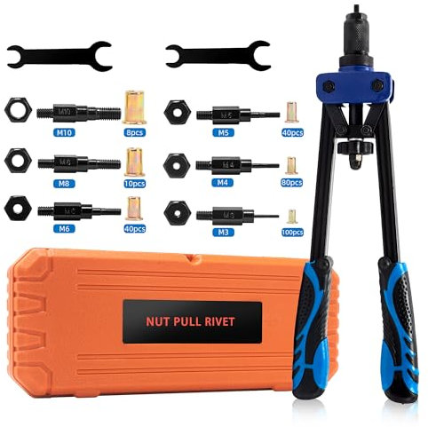 Remachadora de Tuercas, Remachadora de 14 Kit Incluye 278 tuercas remachables M3 M4 M5 M6 M8 M10