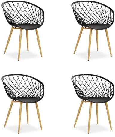 Homestyle4u 2816, Küchenstühle mit Armlehne Gartenstühle 4er Set Schwarz Kunststoffstühle Esszimmer Balkonstuhl bequem