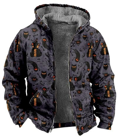unbekannt Uomo Inverno Stampa Halloween Semplice Plus Velvet Piumino Giacche Uomo, A-grigio scuro., 4XL