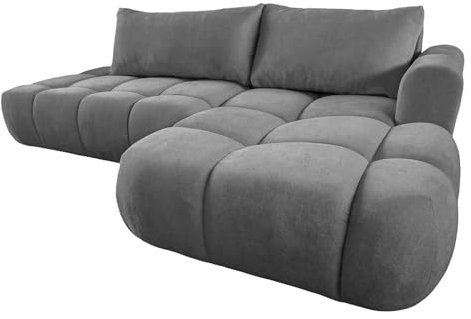 COMFORTINO FURNITURE Ecksofa mit Schlaffunktion Luna L-Form, Sofa Couch mit Bettkasten, 3-Sitzer Eckcouch, Schlafsofa für Wohnzimmer, Big Sofa Couch mit Schlaffunktion (Grau, Ottomane Rechts)