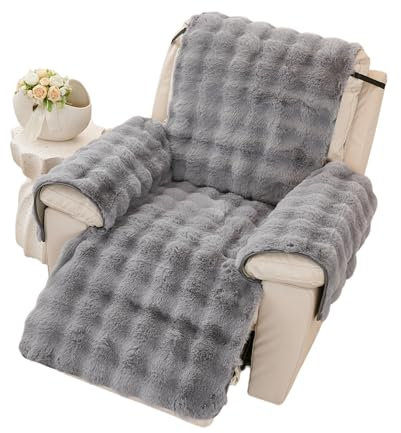 EBETA Weiche Plüsch Sesselschoner Sesselauflage Armlehnenbezüge, Neue rutschfeste Sesselüberzug Flauschiger Kunstpelz Relaxsessel Bezüg (Grau, 60 * 225 cm)
