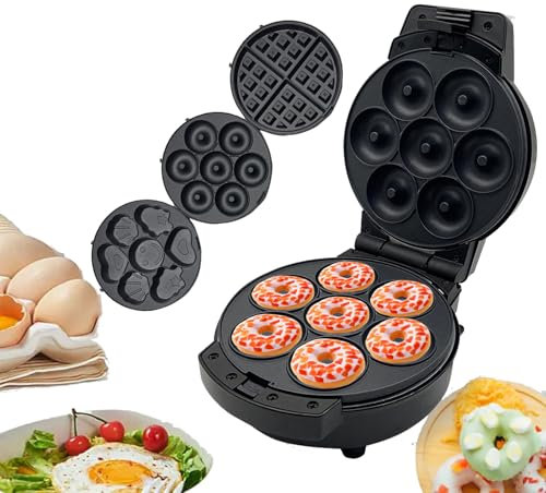 CHONGHAN 600W 3-in-1 Mini Breakfast Maker- Make Eggs, Pancakes, Donuts, & Waffles and More in One Appliance! 3 Removable Non-Stick Cooking Plates for Easy Cleaning,for Egg, Ham, Steaks