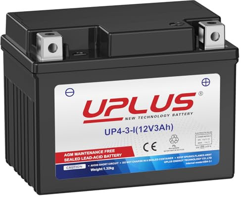 UPLUS Motorcycle Battery UP4-3-I, Replacement for YTX4L-BS, Maintenance Free Agm Battery, 12V 3Ah SLA Scooter ATV Batteries