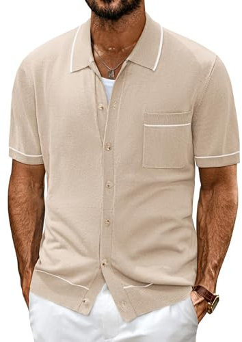 PJ PAUL JONES Herren Poloshirt Kurzarm Stricken Hemd mit Tasche Schlanke Passform Sommer Lässig Golfshirt Aprikose M